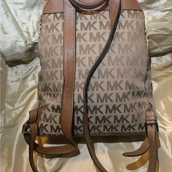 Michael Kors Logo Print Tan Backpack - Picture 6 of 16